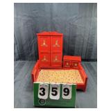Vintage Doll Set W/ Wooden Dresser & Bed