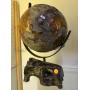 CARVED WOODEN STAINED  GLOBE ON WOOD STAND