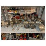 Assorted Silver-Plated Items. Tea Pots and more.