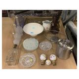 Glassware, ice bucket, cake platter, art decor