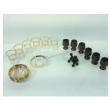 Vtg Turkish tea set, decorative wooden goblets &