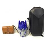 Tan wallet, scooter/bicycle bag & Transformers