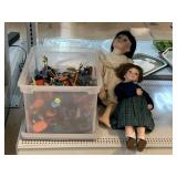 2 ceramic dolls and assorted children