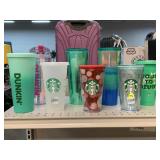 Assorted Drink and Coffee Cups. Starbucks, Dunkin