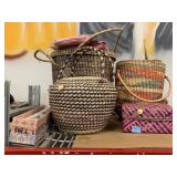 Wicker baskets/boxes, bed sheets and drawer
