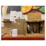 White ceramic mugs and Ice tongs