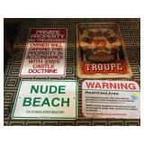 4 Metal Hanging Signs.