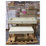 Approx. 4ft Wide Glass Vitrine on Wood/Metal Base