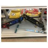 Skateboards and Razor Scooter.