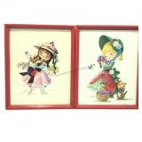 Vtg prints, girls w/ basket