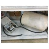 Plastic fluid tank and pump. Take is approx 26in