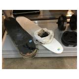 Skateboards, longboard, weights. No wheels on