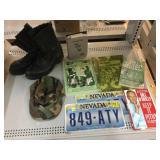 Nevada License plates, combat boots, military