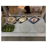 Green Glass Fruit Tray, Christmas Serving Plate,