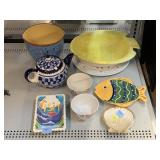 Decorative platters, plates, teapots and