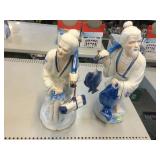 2 Asian Ceramic Statues. Man & Woman Fishing.