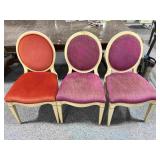 3 Upholstered Wood Chairs.