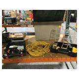 Assorted Hardware in storage box, Ryobi Batteries
