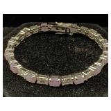 Sterling Silver Bracelet W/pink Quartz & Crystal,