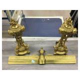 Vtg Brass fireplace bar w/Ram Accents, approx
