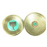 Vtg wall hanging plate w/stone & enameled plate
