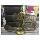 Vtg Brass fireplace cover folding fan, needs some