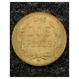 Gold 1945 Dos Pesos Mexican Gold Coin, Tw 1.6g