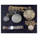 4 Watches & Powder Compact W/chain