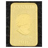 1/10 Oz 9999 Fine Gold Bar - Canada Elizabeth 2