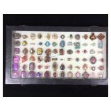 Jewelry Display Case W/72 Rings, Semi-precious