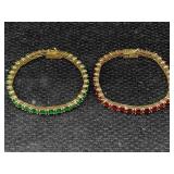 2 Sterling Silver Vermeil Bracelets W/ruby & Glass