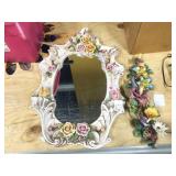 2 Capodimonte porcelain wall decor and mirror,