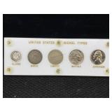 Us Nickel Type Set Incl. ï¿½ Dime, Shield, Liberty,