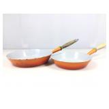2 Le Creuset Wood Handled Orange Skillets No.