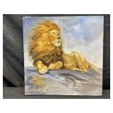 Signed Lion Painting On Canvas 18x18