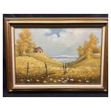 Signed Seaside Landscape Painting On Canvas 31x44