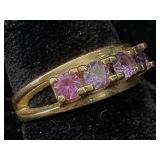 14k Gold Ring W/rubies & Amethyst, Tw 4.4g, Sz 3.5