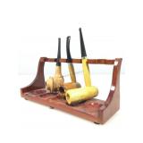 3 Smoking Pipes W/ Stand. Missouri Meerschaum