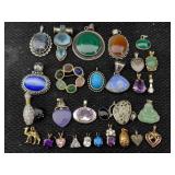 28 Assorted Pendants, Some Sterling Silver