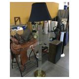 Glass floor lamp w/shade, 5ft tall