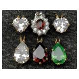 6-14k Gold Pendants W/crystal Stones, Tw 9.2g