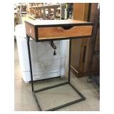Metal/wood side table W/power plug and usb plug