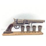 Ceramic Pistol Decanter and Shot Glass Bar Set.