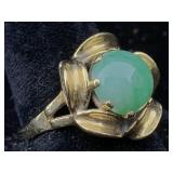 14k Gold Ring W/jade Stone, Tw 6.6g, Sz 6.25