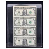 Partial 4-$1 Bill Uncut Sheet