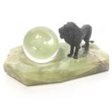 Onyx cigar snuffer with bronze lion and glass