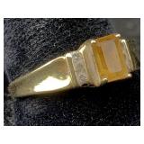 14k Gold Ring W/citrine & Diamonds, Tw 2.9g,
