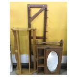 Vtg Kitchen cabinet with mirror, coat rack &