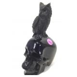 Carved Stone Skull And Owl (Ear Chipped) 4in H