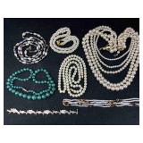 Collection Of Faux Pearl Necklaces, Malachite